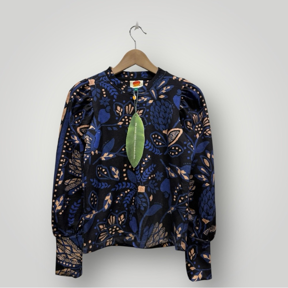 NWT FARM RIO Blue Macaw Forest‎ Sweatshirt Sz XS - Picture 2 of 10